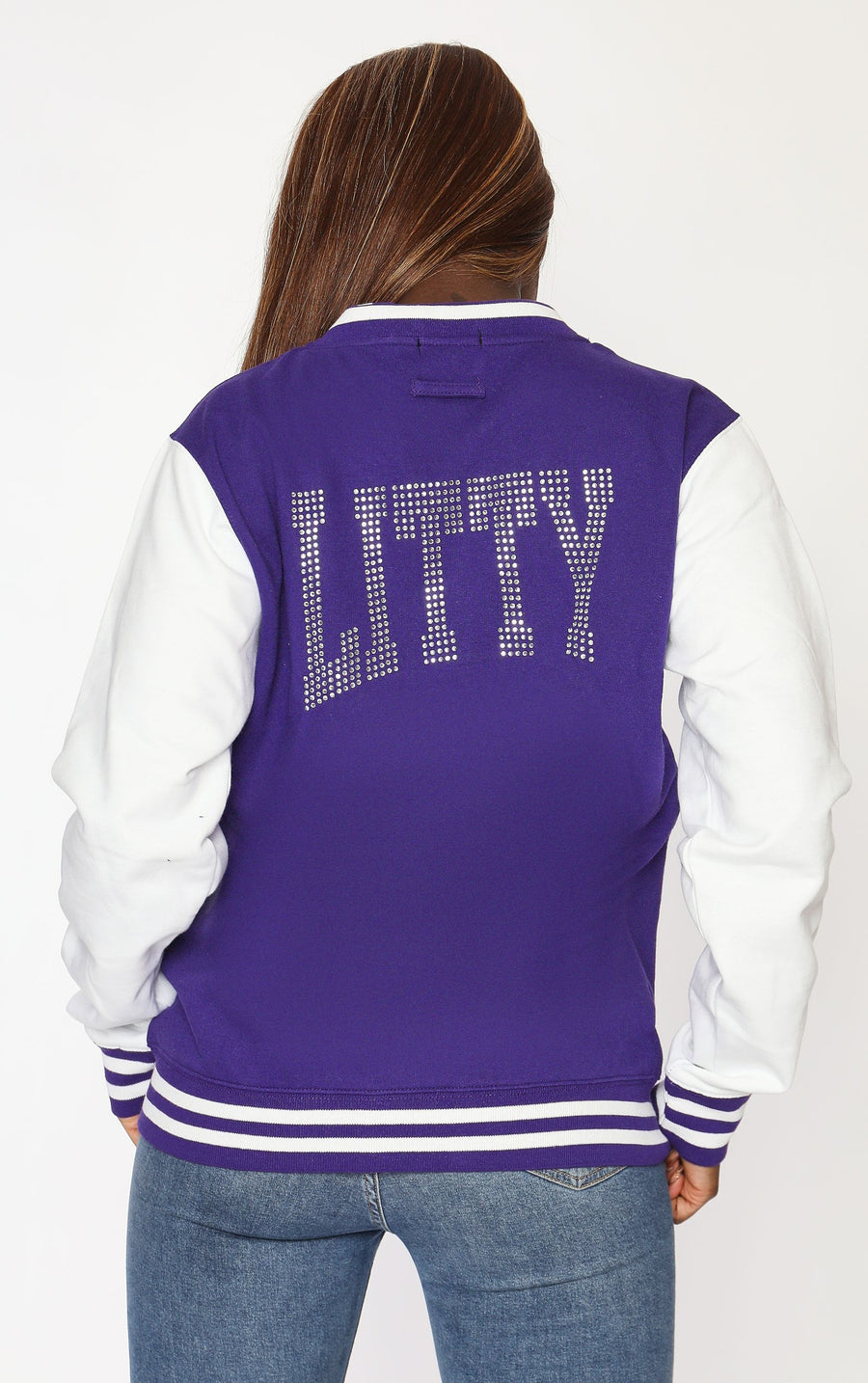 Letterman Jacket Diamante Stones Litty Purple/White Jacket
