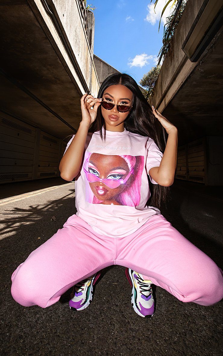 Stop Being A Brat Oversized Baby Pink Tee T-Shirt Splashy 