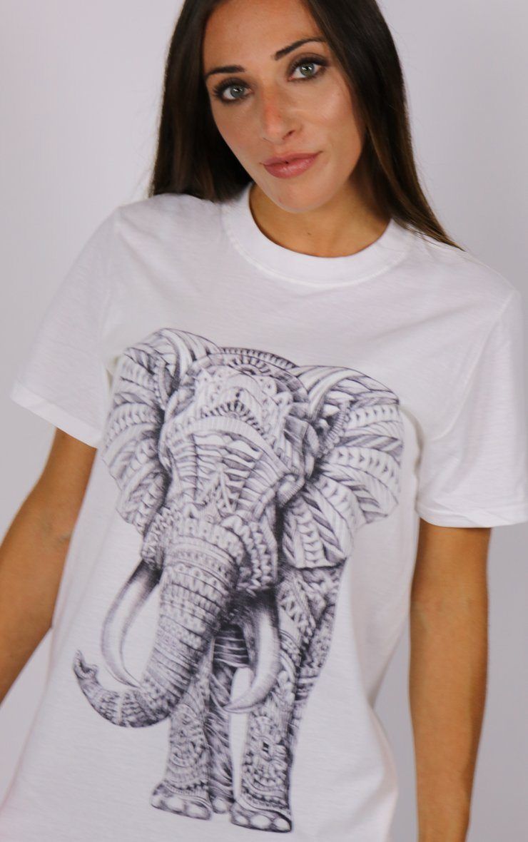 Tribal Elephant White T-Shirt T-Shirt Splashy 