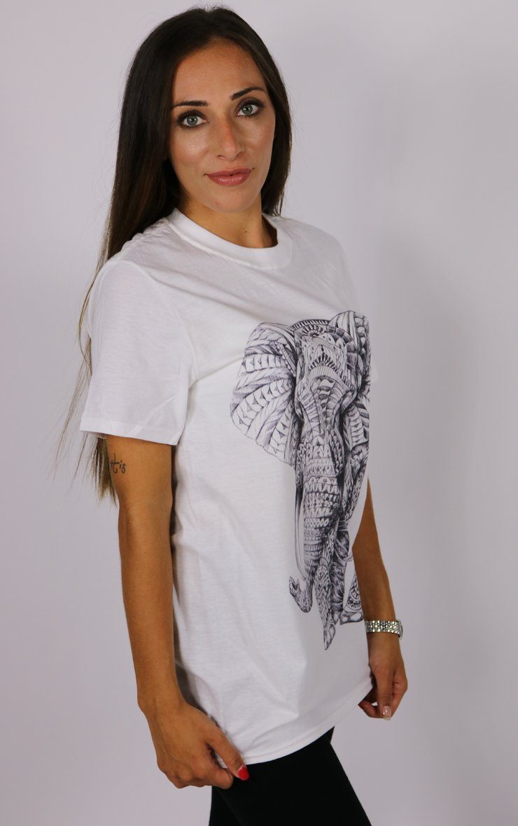 Tribal Elephant White T-Shirt T-Shirt Splashy 